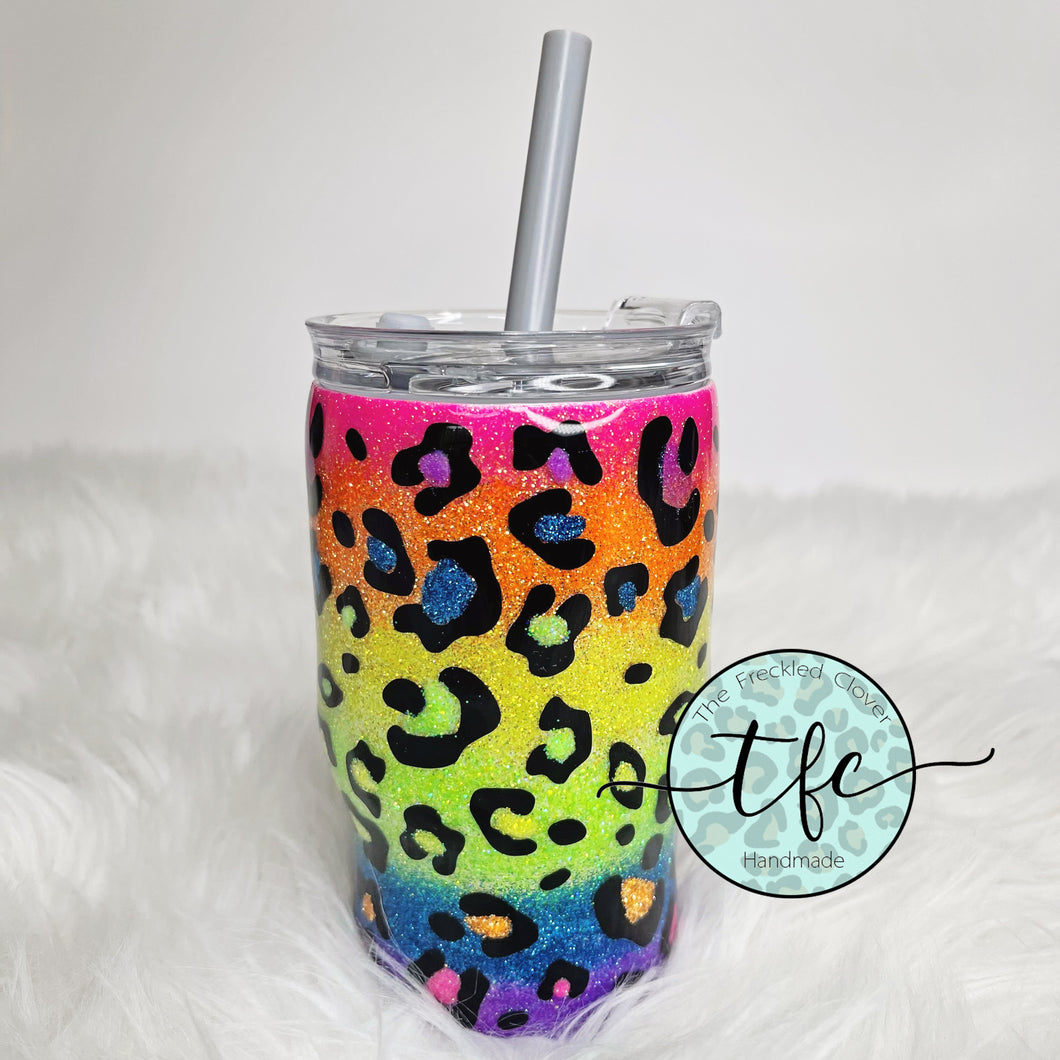 {Rainbow Leopard Glitter} tumbler