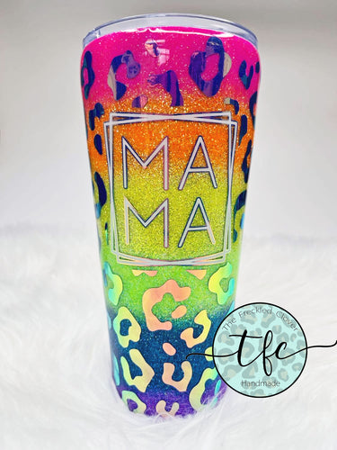 {Rainbow Metallic Leopard} MAMA glitter tumbler