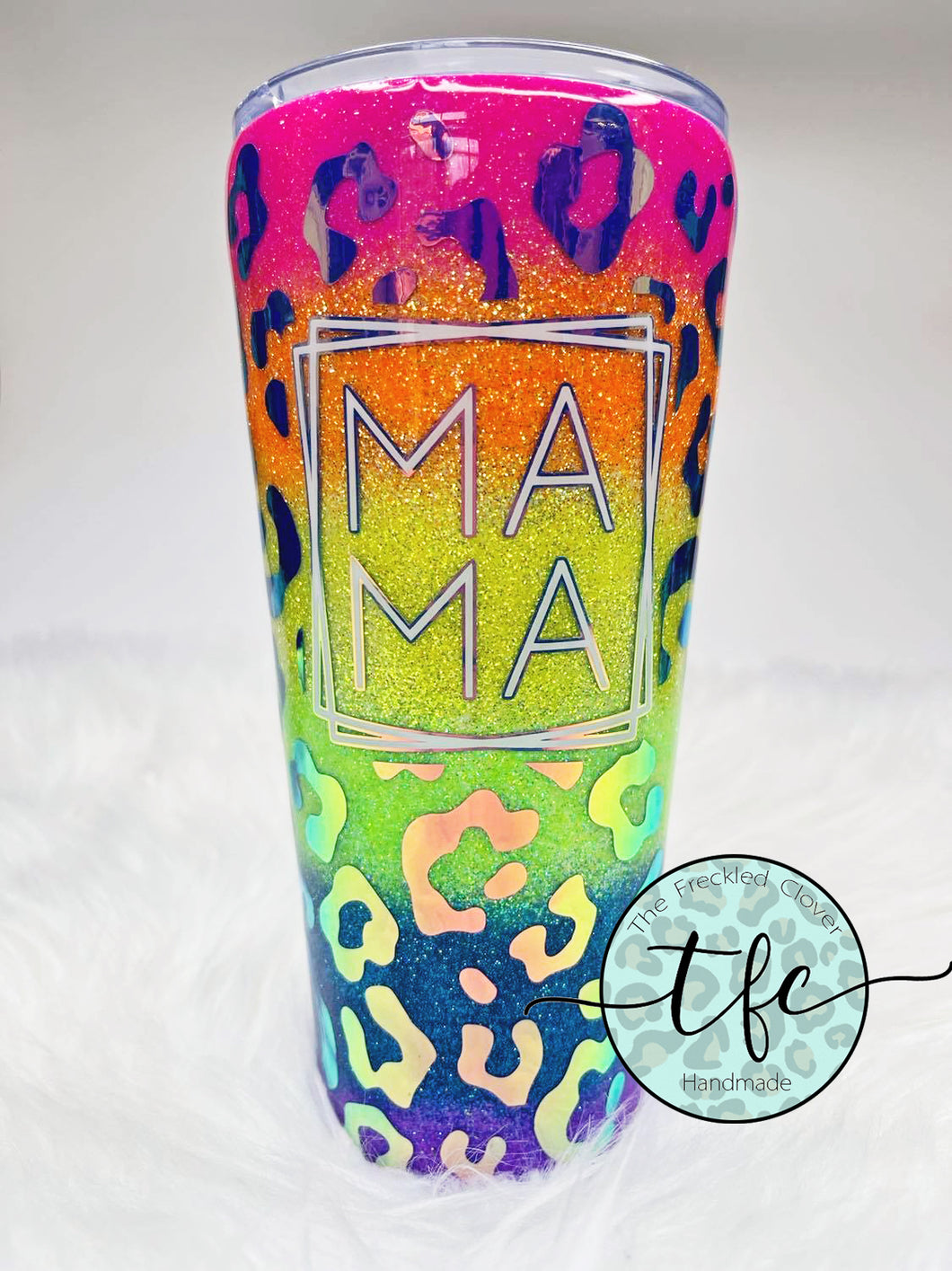 {Rainbow Metallic Leopard} MAMA glitter tumbler