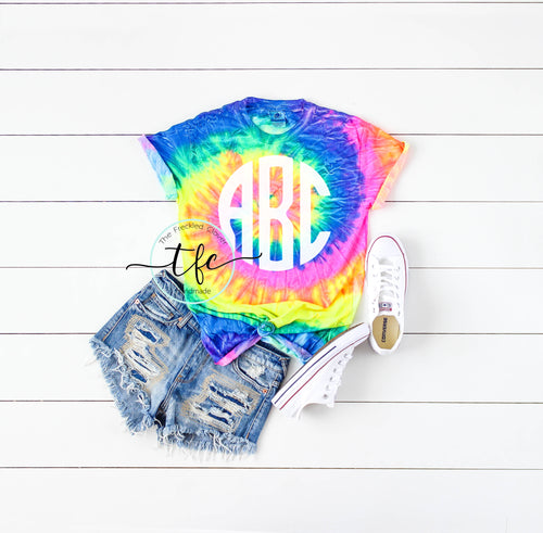 {Neon Rainbow Tie Dye Monogram} Mama Tee/Tank