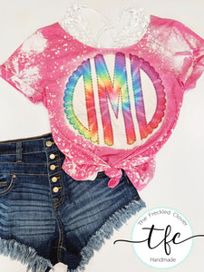 {Distressed Tie Dye Rainbow Monogram} Tee