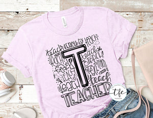 {Teacher Typography} screen print tee