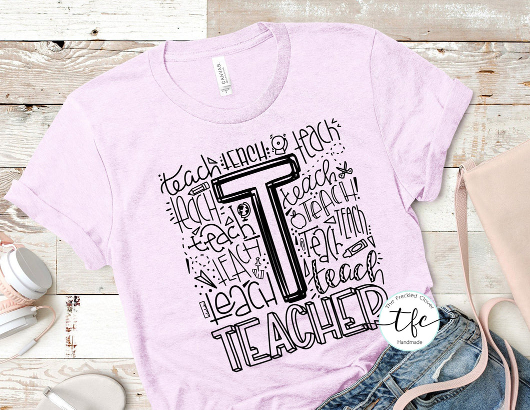 {Teacher Typography} screen print tee
