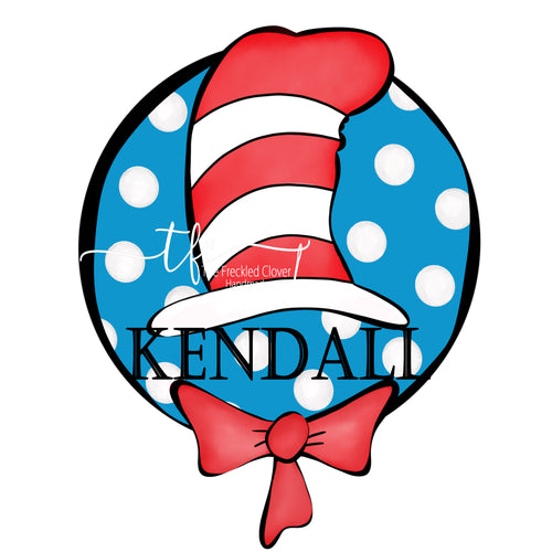 {Striped Cat Hat w/Polka Dots} Name tee