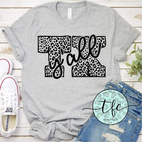 {TX Y'all} leopard screen print tee