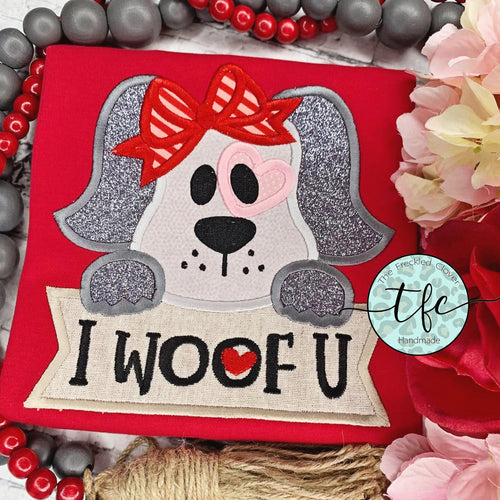 {I Woof U} applique design