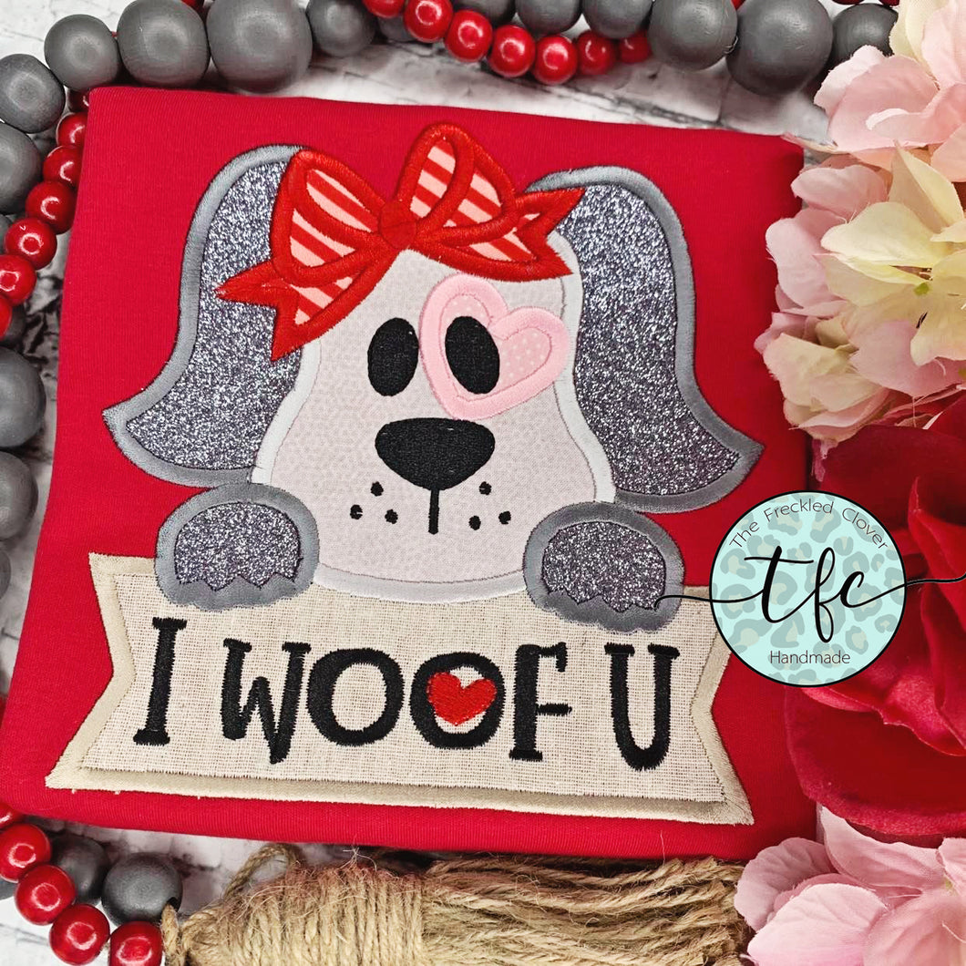 {I Woof U} applique design
