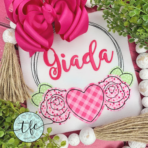 {Floral Valentine Wreath} applique design