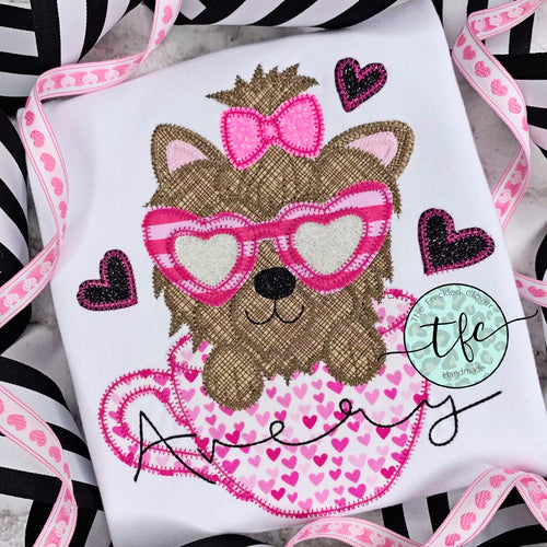 {Valentine Teacup Yorkie} applique design
