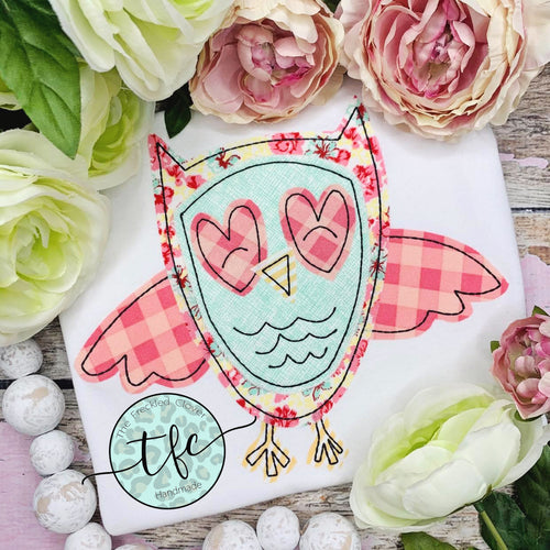 {Heart Owl} applique design