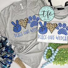 Load image into Gallery viewer, {Peace, Love, Wildcats} adult screen print tee