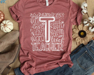 {Teacher Typography} screen print tee
